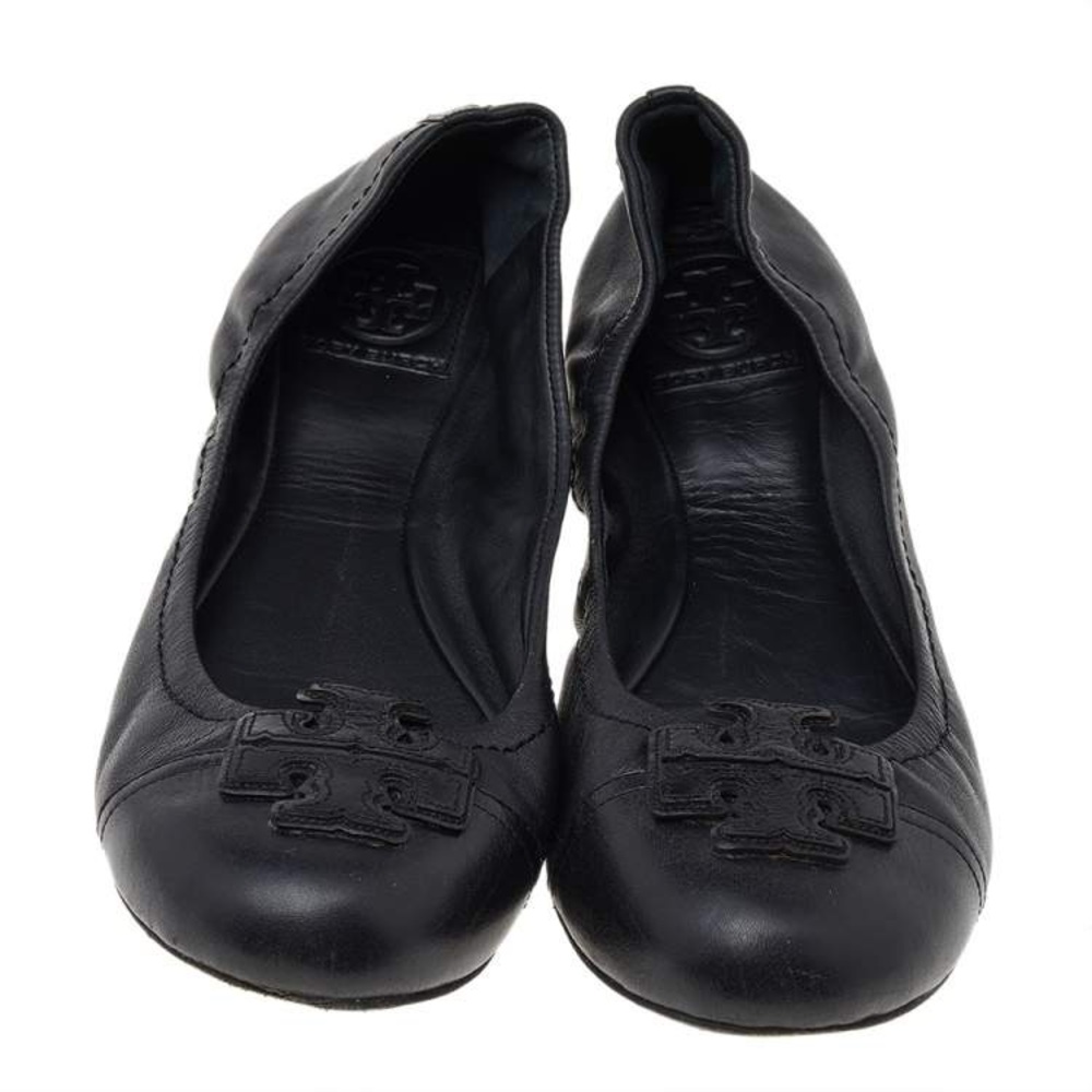 Tory Burch Dark Navy Blue Leather Ballet Flats